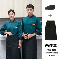 Зеленый лонгслив, фартук, шапка