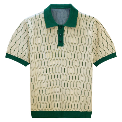 夏季短袖商务菱形格纹针织polo衫