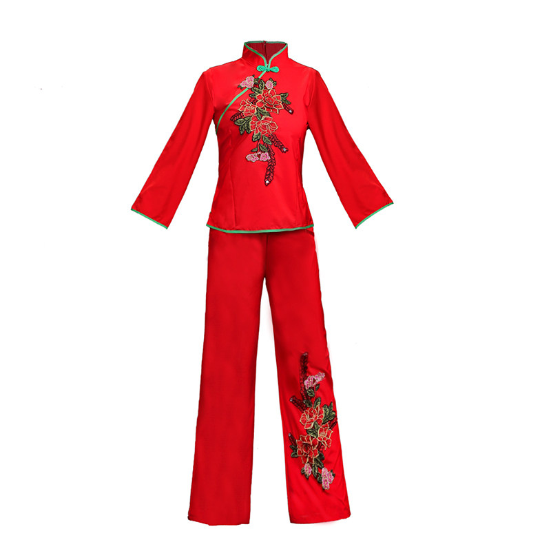 秧歌服女2025新款民族喜庆扇子舞蹈服装演出服大码广场舞腰鼓套装
