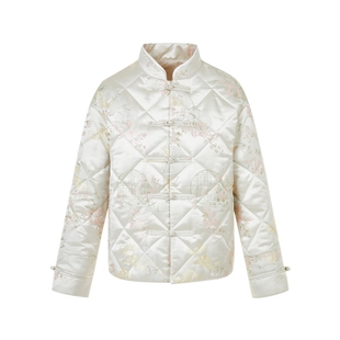 LIME莱茵新中式国风棉服夹克秋冬新款立领盘扣菱形格纹花卉外套