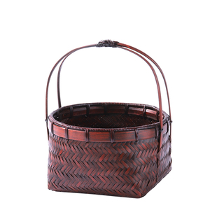 竹编提篮收纳筐大漆手工编织竹篮炭篓碳篓手提果篮装炭容器竹篮子