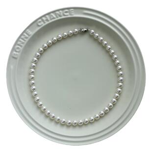 Siaon 施家珍珠项链女925纯银元宝扣fever同款法式锁骨链正圆强光