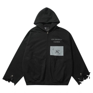 Without Me/SMILEANDSAD手工Joy Division破坏扣环廓形拉链帽衫