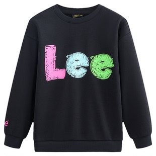 Lee kids童装加绒保暖卫衣秋冬圆领男童女童休闲简约圆领长袖上衣