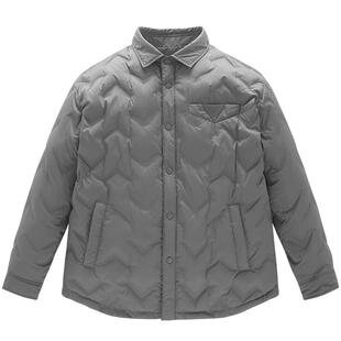 太平鸟男装 轻薄羽绒服男冬季衬衫式压胶保暖防寒白鸭绒黑色外套