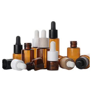 HOPECK天然竹木PETG胶帽滴管盖茶色避光玻璃瓶分装18牙粉底精油瓶