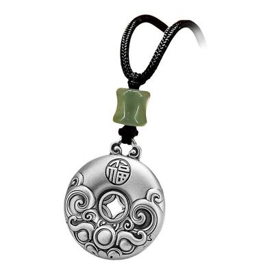 999纯银平安扣吊坠纯银男女款足银实心古法貔貅竹节项链坠子礼物