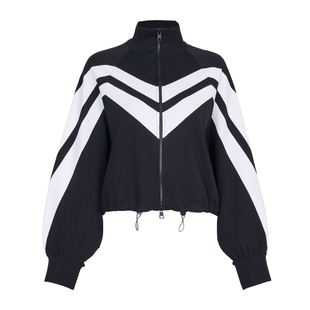 婉甸2025黑色长袖毛织开衫运动风针织衫外套1241W24SX3