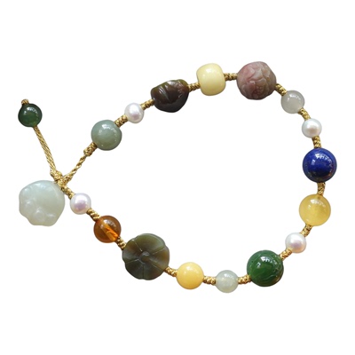 天然多宝和田玉碧玉猫爪手绳