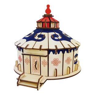 木制成人DIY手工拼装建筑仿真蒙古包模型儿童3D立体拼图积木玩具