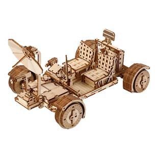 木质月球车汽车拼图儿童益智拼装模型玩具摆件木制创意3D积木动脑