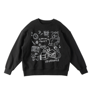 LEOOHOOLE | 哦哦乐 简笔手绘印花宽宽松加绒卫衣