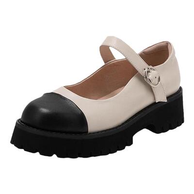 菲伯丽尔拼接一字扣带玛丽珍鞋