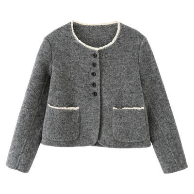 小香风圆领双面羊毛呢大衣