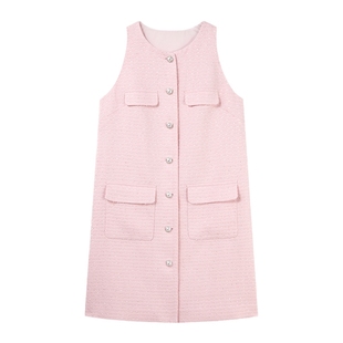 MISSCOCOON肌理感珍珠扣小香风背心连衣裙夏新款