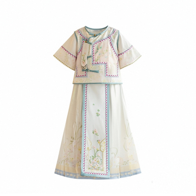 格格服女童汉服夏季2026新款清朝宫廷风古装提花刺绣儿童套装超仙