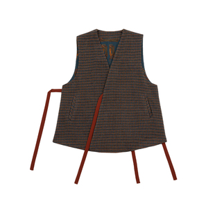 谜阿凰【浣溪沙无领对穿交马甲】汉元素原创日常羊毛比甲外穿女款