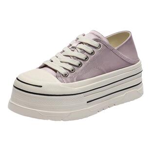 百丽厚底帆布鞋女秋季新款一脚蹬休闲运动小白板鞋子B2673CM5