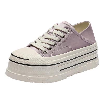 百丽厚底帆布鞋女秋季新款一脚蹬休闲运动小白板鞋子B2673CM5