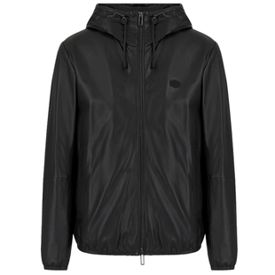 Armani/阿玛尼EA 鹰标 男士连帽真皮夹克外套皮衣 01R54P 01P54