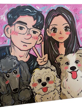 卡通Q版一家四口装饰画定制一家三口油画代画全家福动漫画像设计