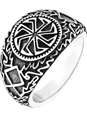 潮男复古钛钢维京太阳轮盾牌戒指
