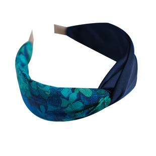 《翡翠湾》原创小众拼色深蓝色高颅顶宽边发箍洗脸头箍拍照发饰