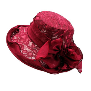 洋气时髦太阳帽女款夏季2025新款漂亮蕾丝欧根纱帽子大檐遮阳防晒