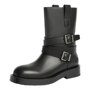 侯佩岑同款百丽女靴子冬季新款真皮复古短靴厚底西部靴B8E1DDZ4