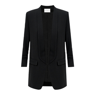 LadyJ-“银行家”JP进口醋酸青果领无扣设计袖显瘦休闲通勤女西装