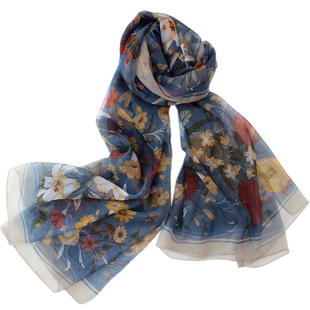 新款优柔纱纱巾宽大丝巾印花朵沙滩巾女春秋款防晒披肩薄围巾复古