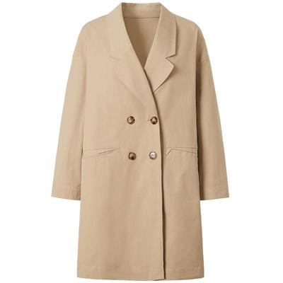 曼德诗直筒袖子翻驳领中长款风衣