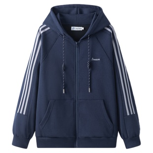 东京岁时记jk日系休闲藏青色长袖卫衣连帽宽松拉链秋冬季卫衣外套