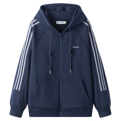 东京岁时记jk日系休闲藏青色长袖卫衣连帽宽松拉链秋冬季卫衣外套