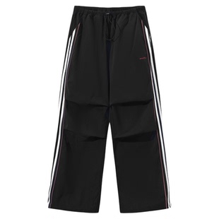 UMAMIISM有茂密声春季新款美式条纹速干健身运动黑色长裤休闲直筒