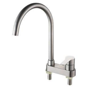 卫生间洗脸盆不锈钢双孔三孔老式面盆洗菜盆厨房通用水龙头大弯款