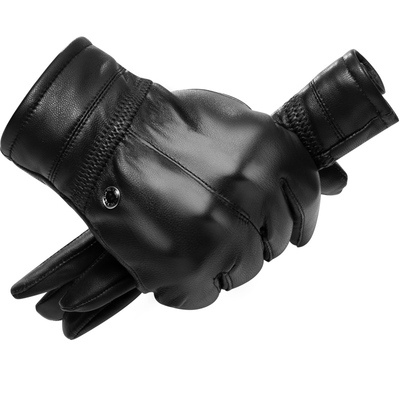 稻草人男士绵羊皮手套加绒加厚