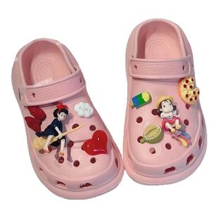 女童鞋子2026夏季新款粉色洞洞鞋外穿时尚中大童女孩厚底拖鞋增高