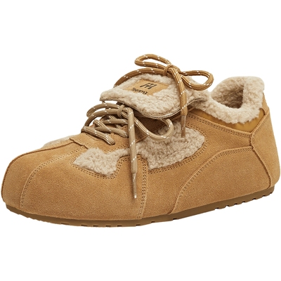 天美意复古厚底加绒毛毛鞋德训鞋女运动休闲鞋2025冬新款BL951DM5