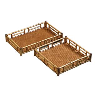 竹雪明|梅鹿大漆茶具围栏收纳竹茶盘茶托盘中式方形干泡奉茶盘