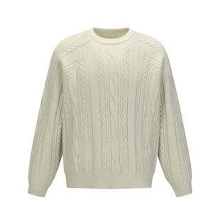 TIRED美式复古麻花纹纯色圆领毛衣秋冬季慵懒风针织衫街头上衣潮