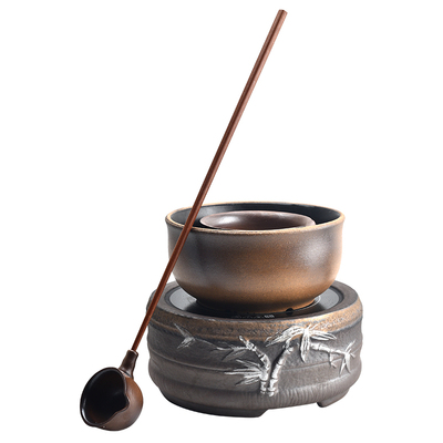 陶迷柴烧煮茶碗茶水分离大号碗勺