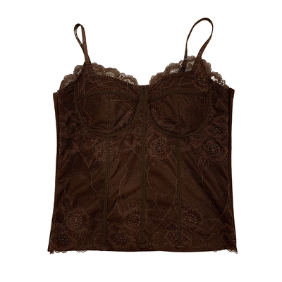 复古鱼骨风小众设计秋冬蕾丝吊带内搭带胸垫无钢圈修身打底背心女