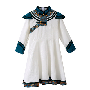 六一儿童蒙古族舞蹈演出服白马男女童草原民族服装