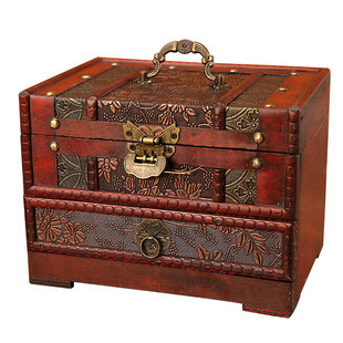 2026新款木质带锁化妆品护肤品桌面饰品手饰收纳盒带小型首饰盒