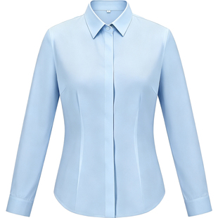 蓝色衬衫女长袖纯棉2026春季新款内搭通勤工作服上衣职业夏季衬衣