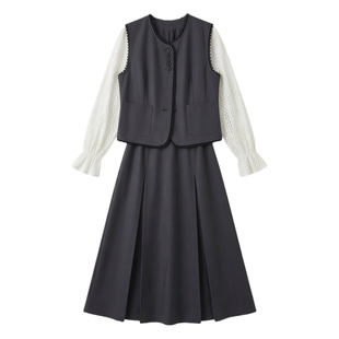 法式小香风马甲套装2026春季新款大码胖MM显瘦A字短裙无袖背心女