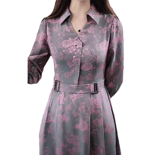 2026新款早春女装印花连衣裙长袖贵夫人高档洋气轻奢显瘦大码裙子