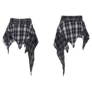 wannathis 亚比黑白格子裙子摇滚打歌服音乐节穿搭辣妹蓬蓬半身裙