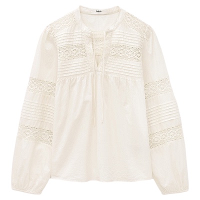 bash2026新款春季波西米亚风米白色蕾丝拼接衬衫棉质上衣1E26NAMI